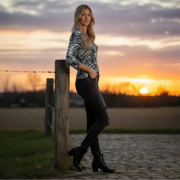 Milano Zebra and Leopard Print 3/4 Sleeve Ruching Top - Picture 2 of 11